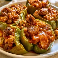 Baked Stuffed Green Peppers with Beef