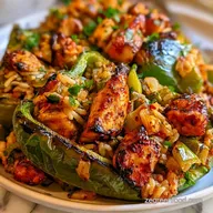 Chicken Stuffed Green Peppers with Rice
