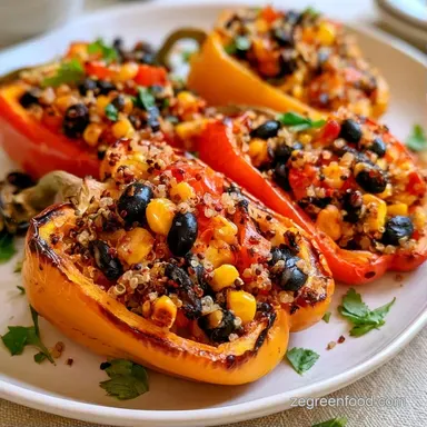Black Bean Stuffed Peppers with Quinoa Recipe Card