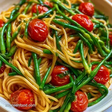 Cherry Tomato Scape Pasta in 20 Minutes Recipe Card