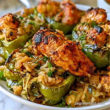 Chicken Stuffed Green Peppers with Rice Recipe Card