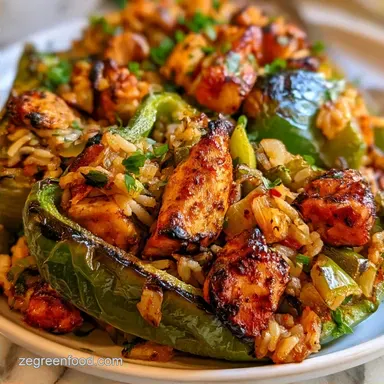 Chicken Stuffed Green Peppers with Rice