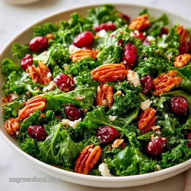 Cranberry Kale Salad with Pecans and Feta Recipe Card