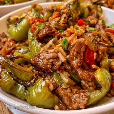 Easy Stuffed Green Peppers with Beef Recipe Card