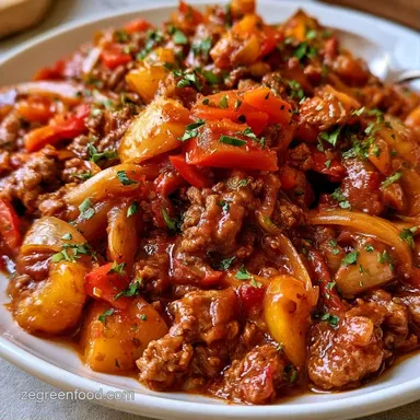 Ground Beef Pepper Skillet in 30 Minutes Recipe Card