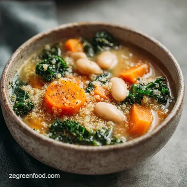Kale Quinoa White Bean Soup: Velvety Recipe Card