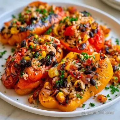 Vegetarian Stuffed Peppers in 55 Minutes Recipe Card