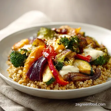 Roasted Veggie Grain Bowl with Hummus (45 Min) Recipe Card
