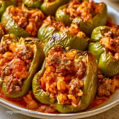 Stuffed Green Peppers with Tomato, Baked Recipe Card