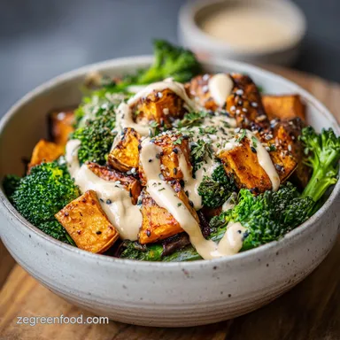 Roasted Sweet Potato Buddha Bowl Tahini for 4 Servings Recipe Card