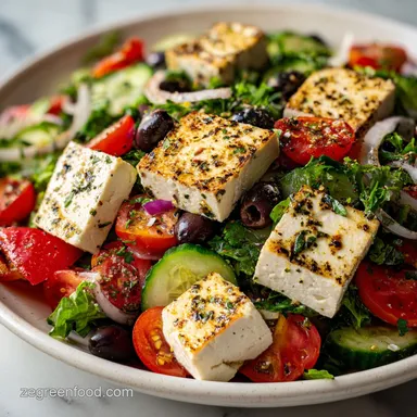 Easy Greek Salad with Tofu Feta in 15 Minutes