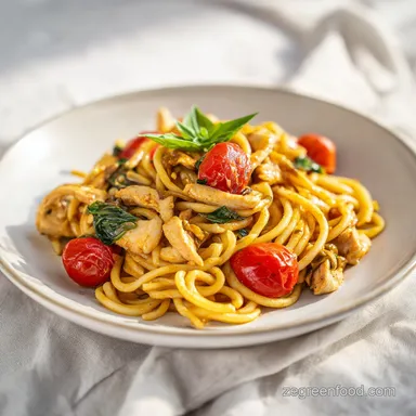 Creamy Vegan Tuscan Chickenless Pasta in 30 Min Recipe Card