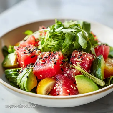 Vegan Poke Bowl with Watermelon Tuna Recipe Card