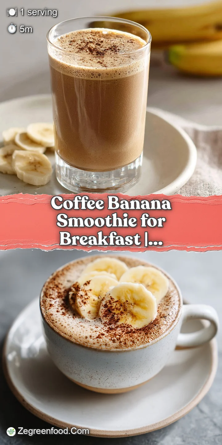 Close-up of a rich coffee-banana smoothie with a thick, inviting texture. Dark coffee granules and banana pieces enhance t...
