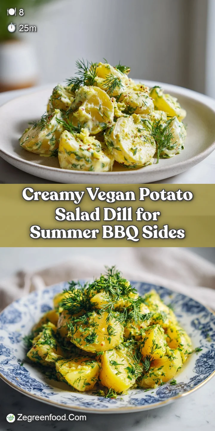 Close-up view of creamy, cubed potato salad with bits of fresh dill and black pepper. The texture looks fluffy and inviting.