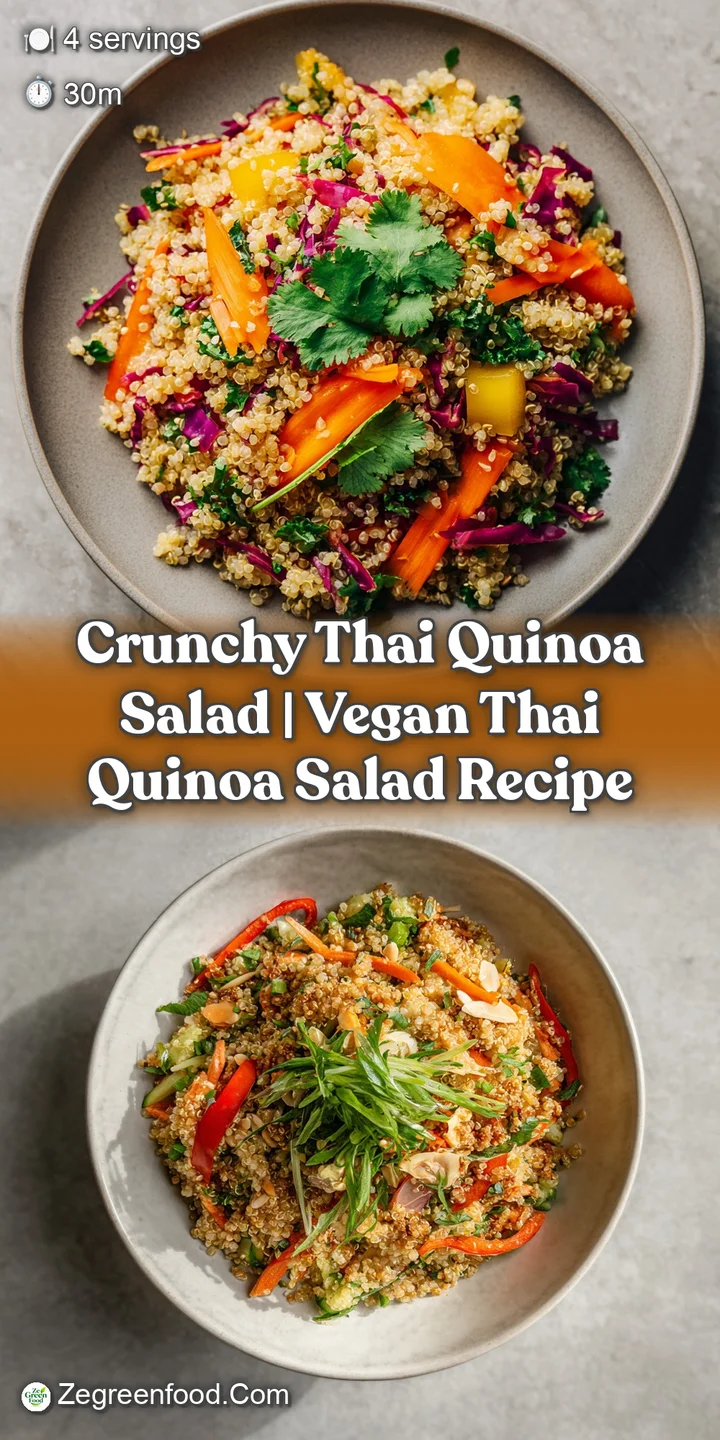 Close-up of glistening, tender quinoa mixed with bright red bell pepper strips and a scattering of chopped peanuts.