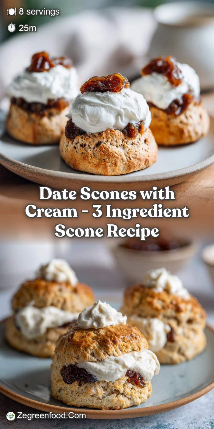 Close-up of a warm, crumbly scone studded with plump dates, a smear of cream.
