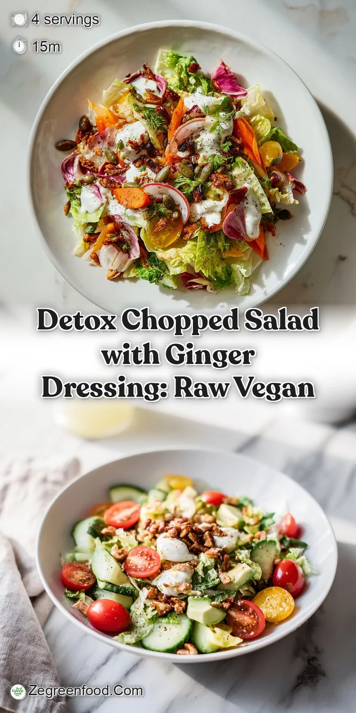 A close-up of a refreshing detox salad: crisp greens, juicy vegetables, and a light vinaigrette glistening in the natural ...