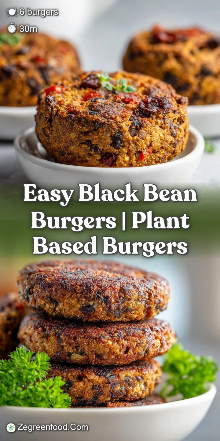 Close-up of a black bean burger showing its slightly charred, textured surface. Hints of herbs and spices visible througho...