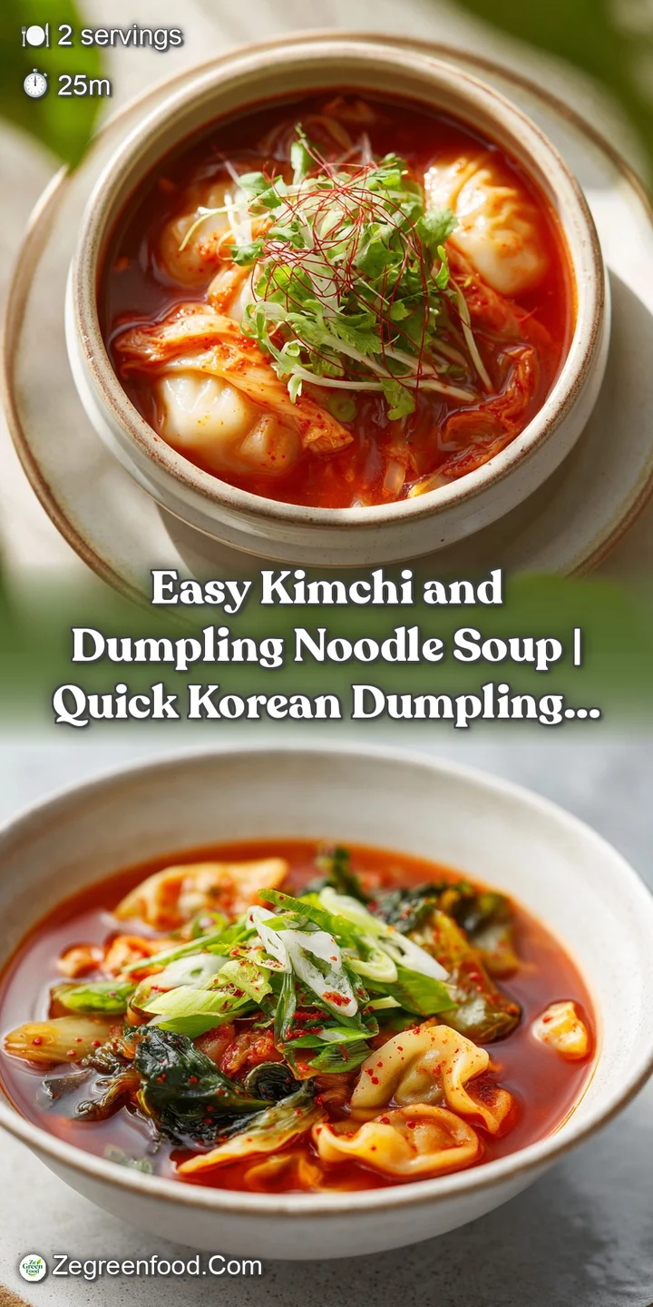 Close-up of spicy kimchi noodle soup with a tender dumpling. Swirls of red chili oil glisten against the chewy noodles.