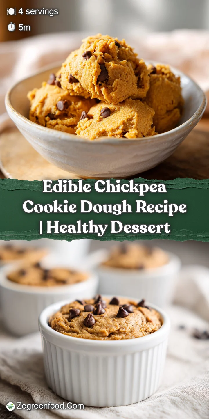 Close-up of soft, scoopable chickpea cookie dough. Visible chocolate chips create a rich, inviting texture and hint of swe...