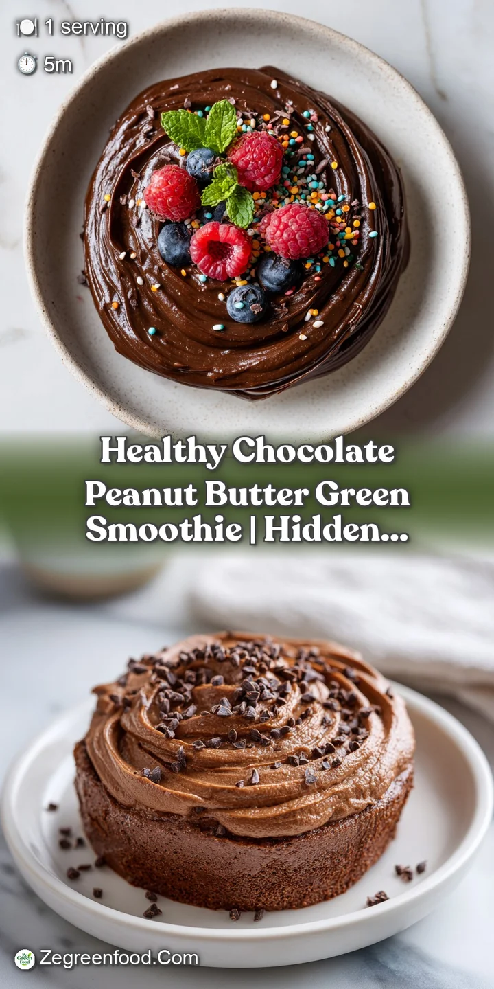 Close-up of a thick, creamy green smoothie showing the textures of blended spinach, peanut butter, and dark chocolate swirls.