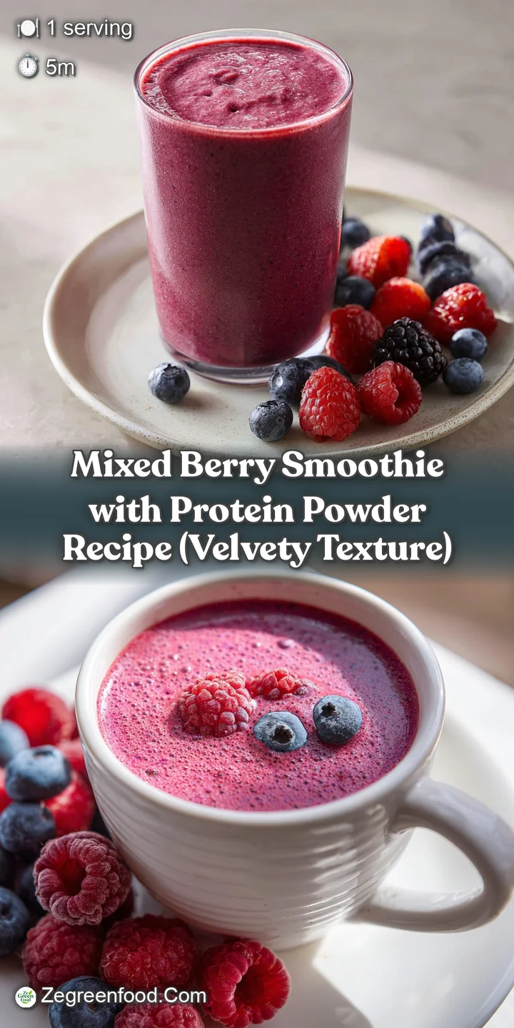 Close-up of a thick, frothy mixed berry smoothie showing the creamy texture and juicy bits of fresh fruit.