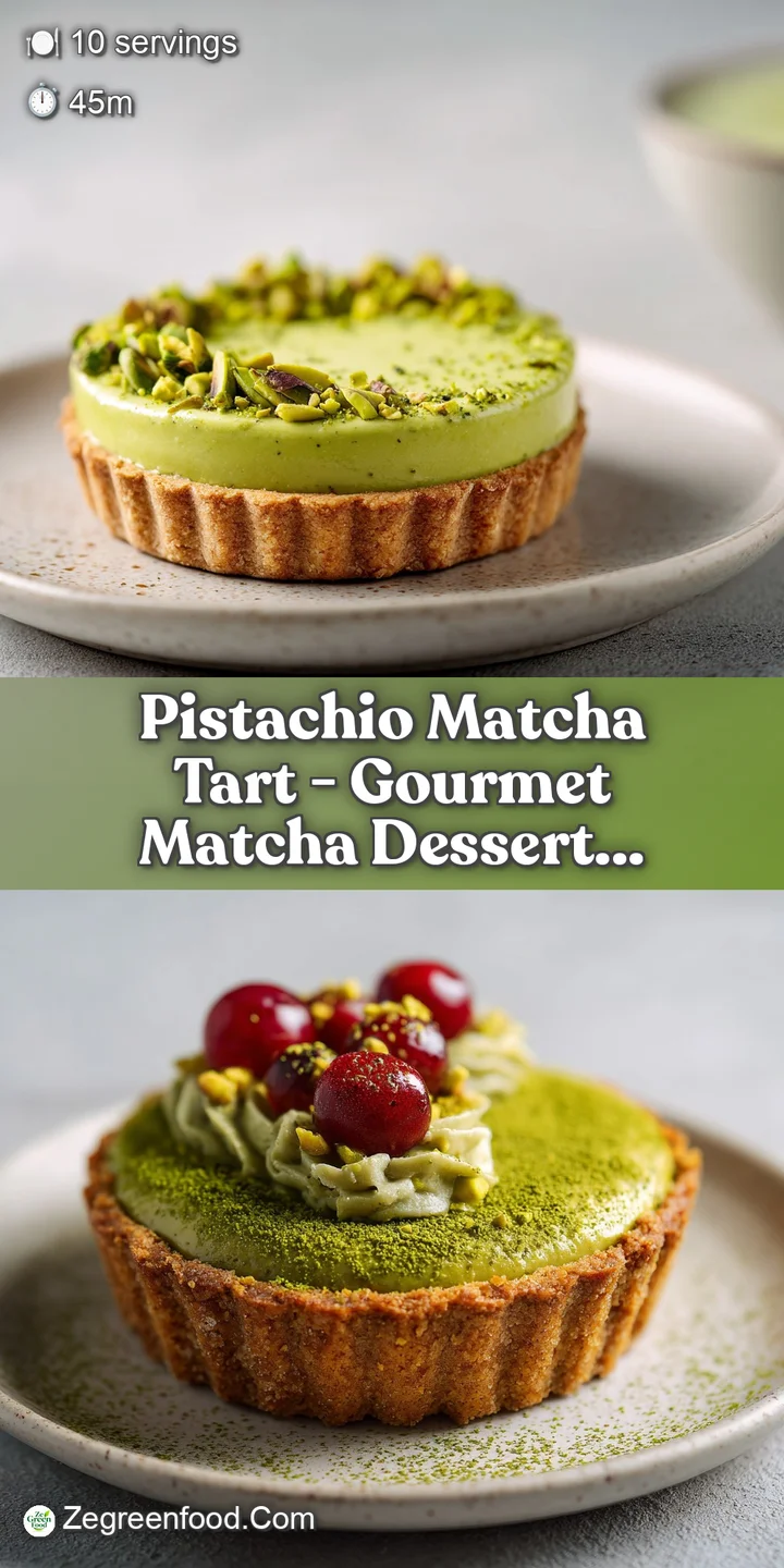 Close-up of smooth, emerald-green matcha custard with a delicate pistachio crumble topping.