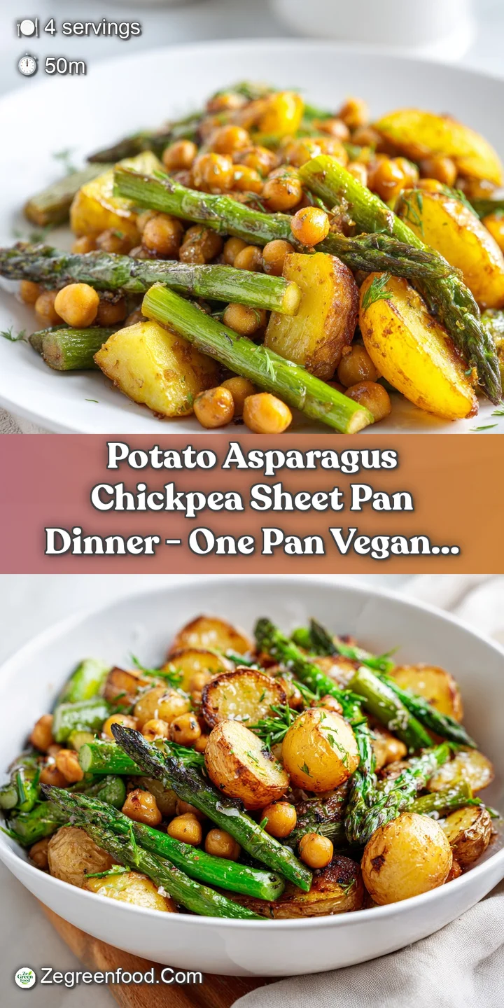 Crispy edges of golden potato chunks nestled with vibrant green asparagus tips and a scattering of soft chickpeas.