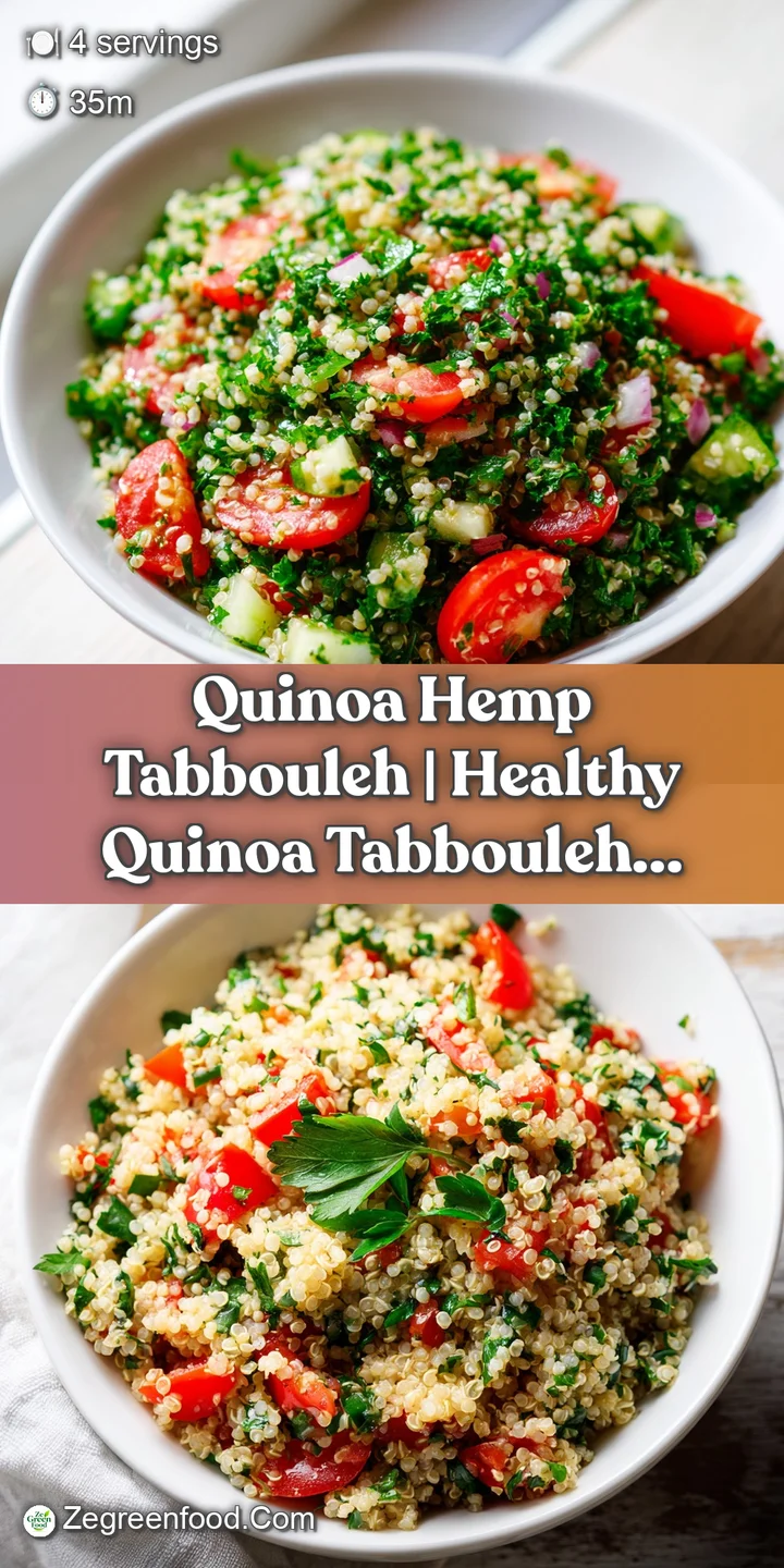 Close-up of fluffy quinoa tabbouleh bursting with bright green parsley, mint, and diced red onion.