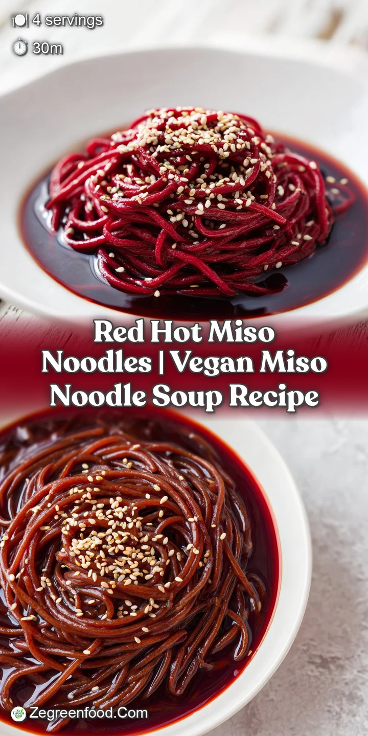 Macro shot of steaming, glistening red noodles twisting together with a sprinkle of white sesame and fresh herbs.