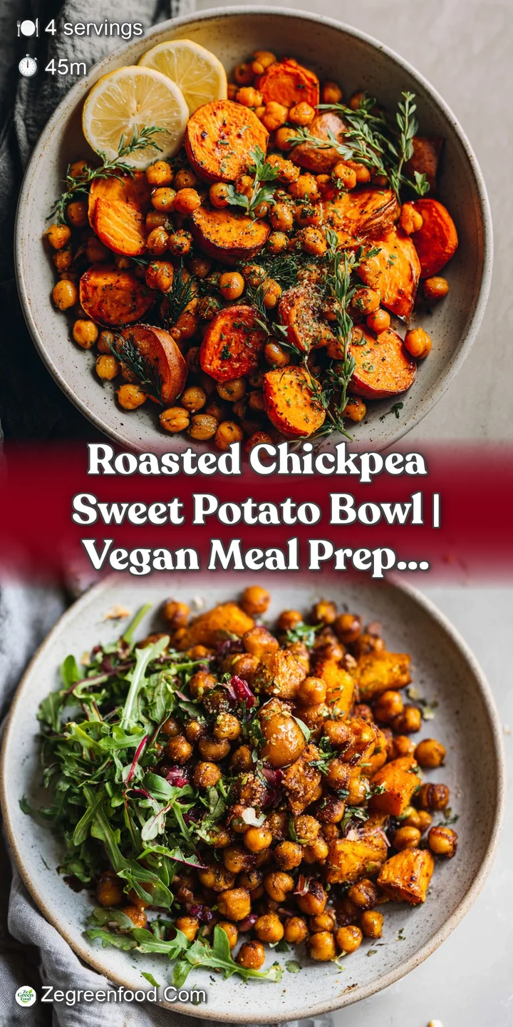 Close-up showcases the textures of roasted chickpeas, soft sweet potato, and a luscious, creamy sauce.