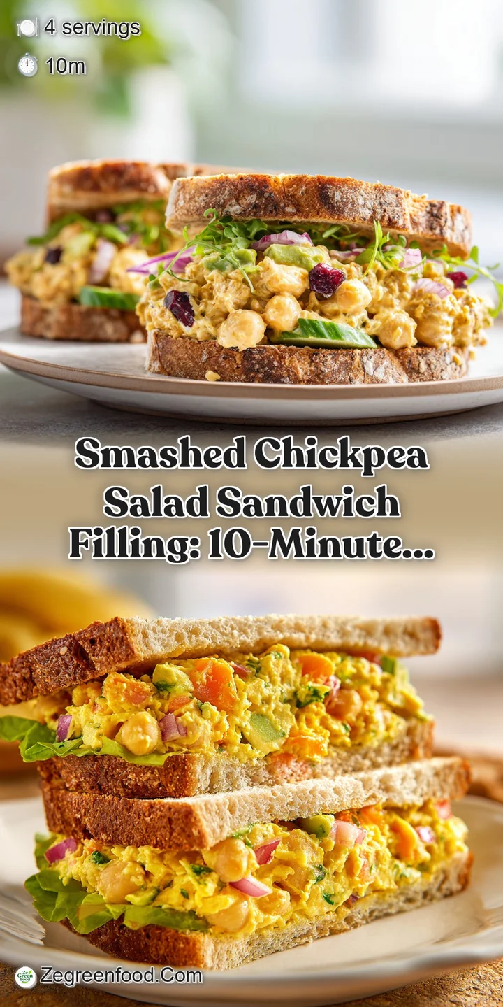 Close-up of chunky chickpea salad: a tempting mix of mashed chickpeas, herbs, and vegetables bound in creamy vegan mayo.