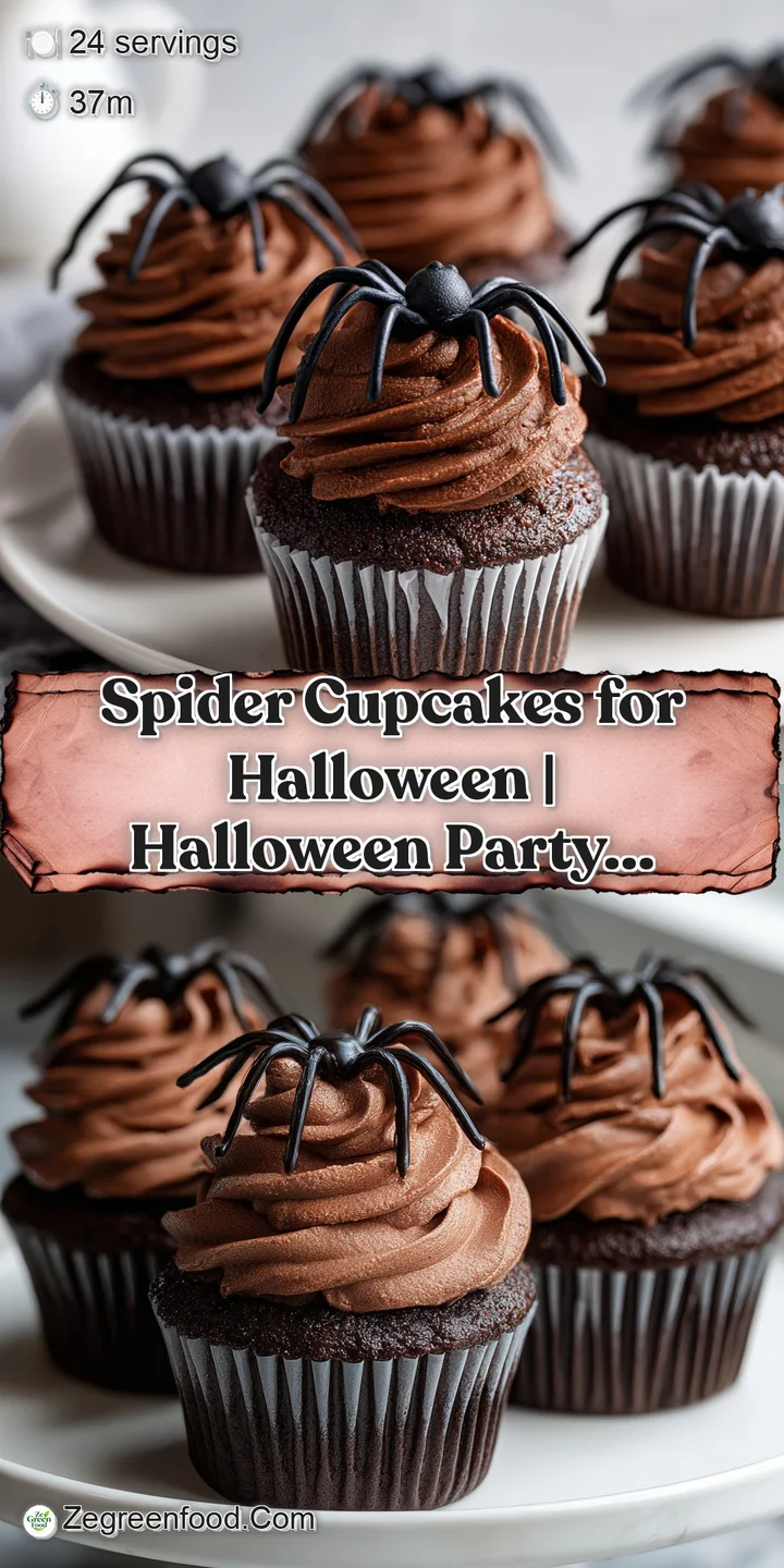 Close-up of rich, velvety dark frosting with a glossy sheen and a small chocolate spider perched on the center.