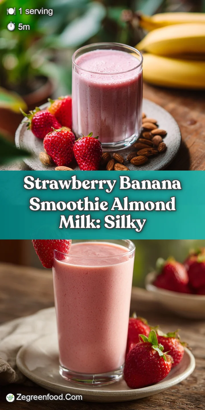 Close-up of a creamy pink strawberry banana smoothie showing texture and small strawberry seeds, highlighting its fresh, v...