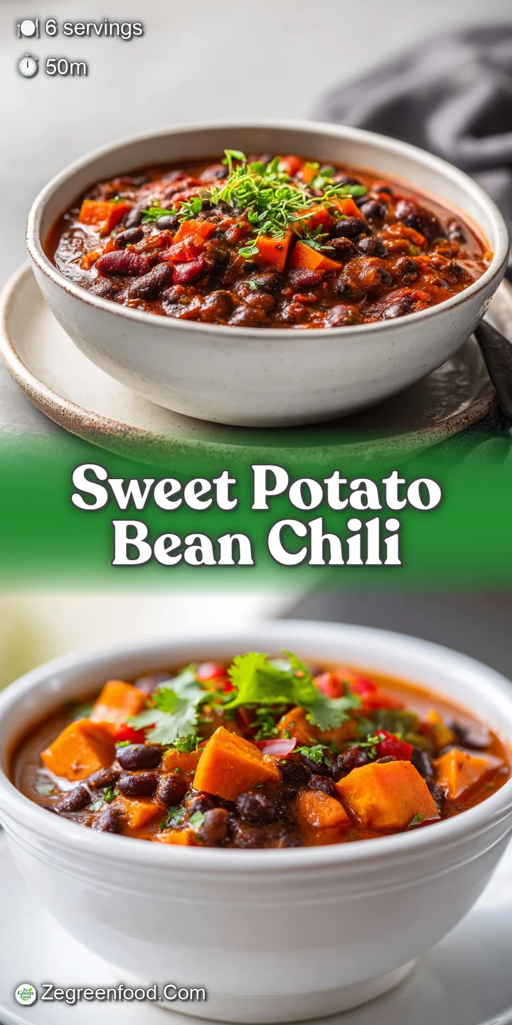 A close-up captures the depth of color, highlighting tender beans and diced sweet potato simmering in a warmly spiced toma...
