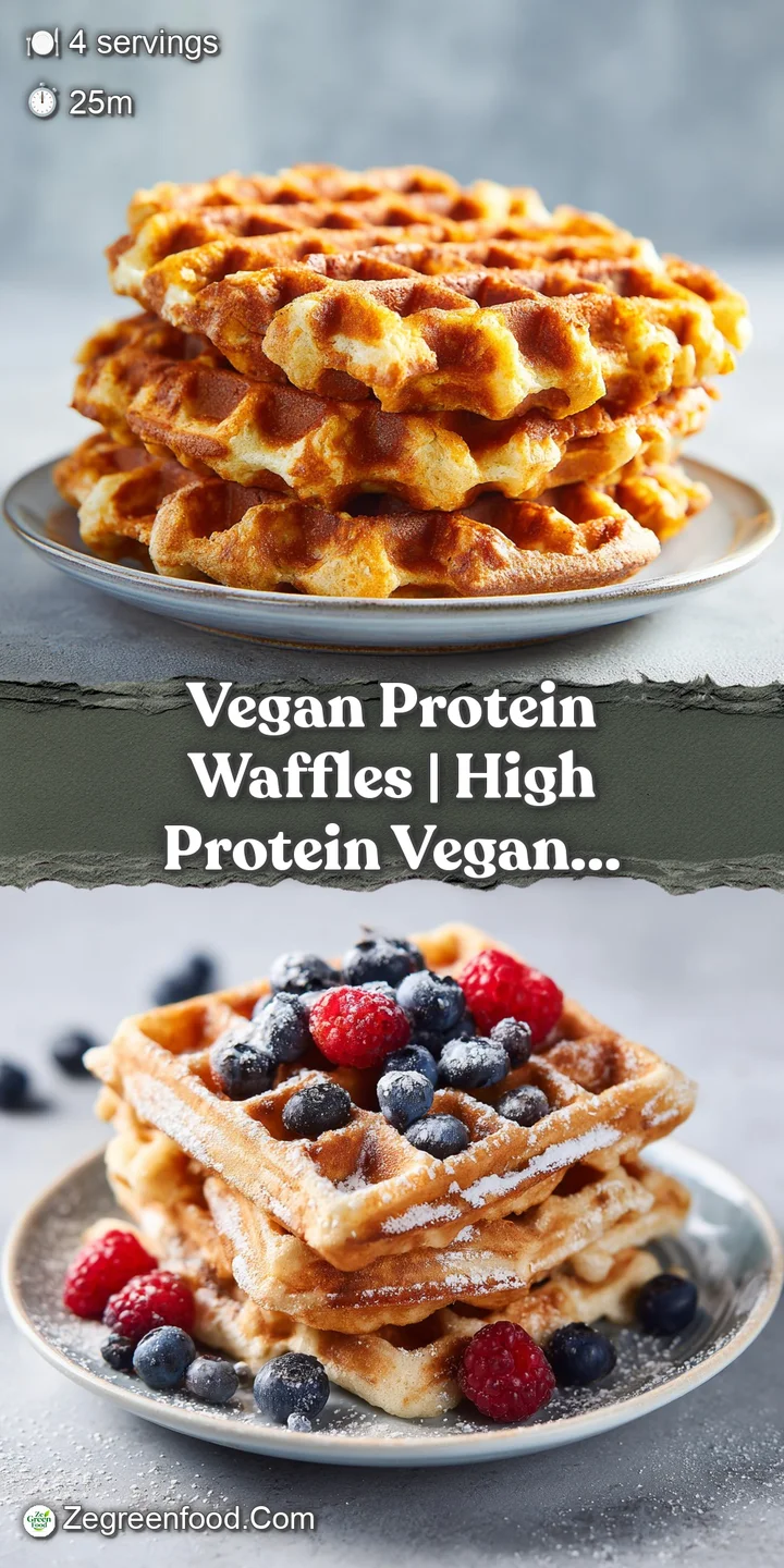 Close-up of a golden-brown, textured vegan waffle, glistening with syrup and scattered fresh raspberries.