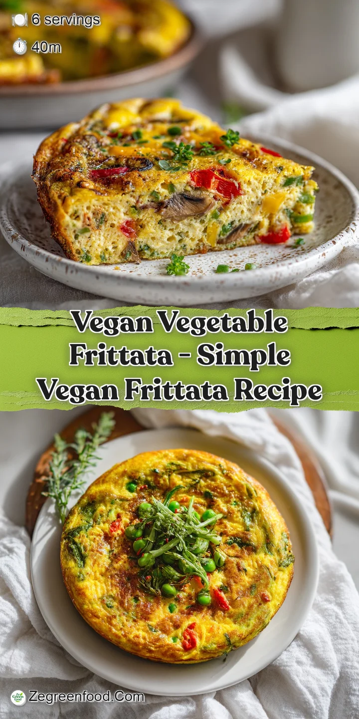 Close-up of a tender, airy vegan frittata bursting with colorful bell peppers and spinach.