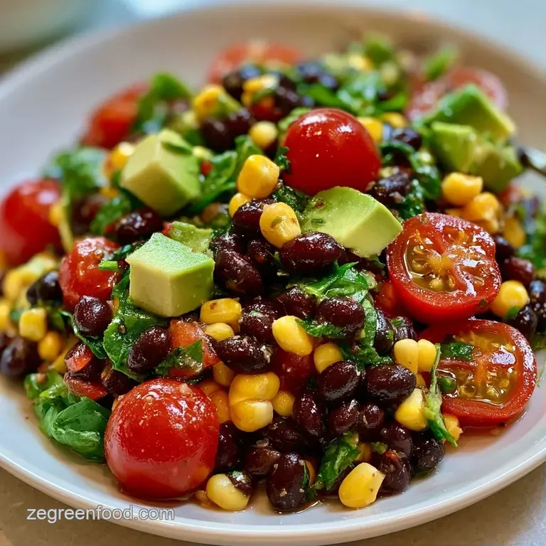 Slices of buttery avocado and seasoned black beans artfully arranged with a lime wedge on a minimalist white plate.