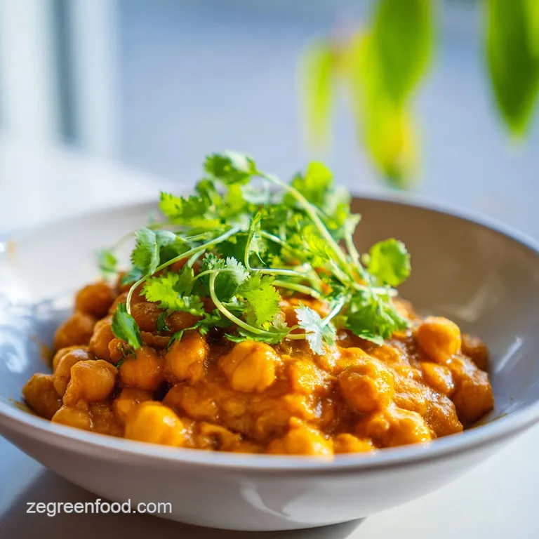 Rich orange chickpea curry served in a white bowl beside steaming basmati rice and charred garlic flatbread.