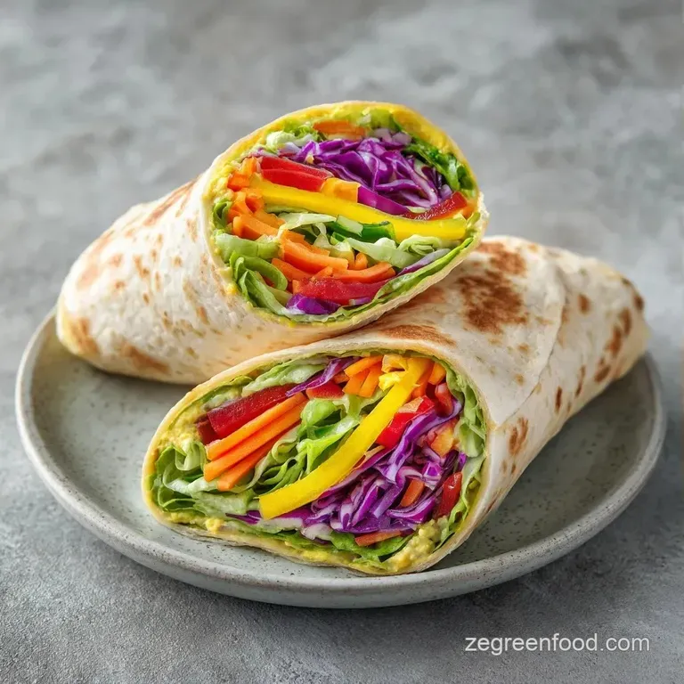 Sliced tortilla wraps revealing colorful layers of vegetables and beige spread on a rustic wooden serving board.