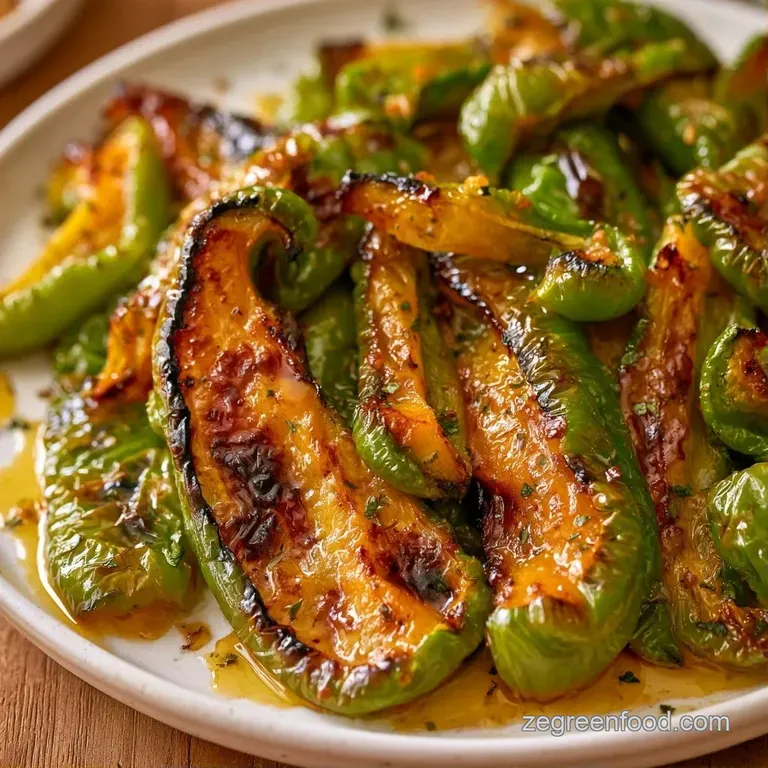 Vibrant green pepper strips neatly arranged on a white ceramic plate, garnished with a sprig of fresh flat-leaf parsley.