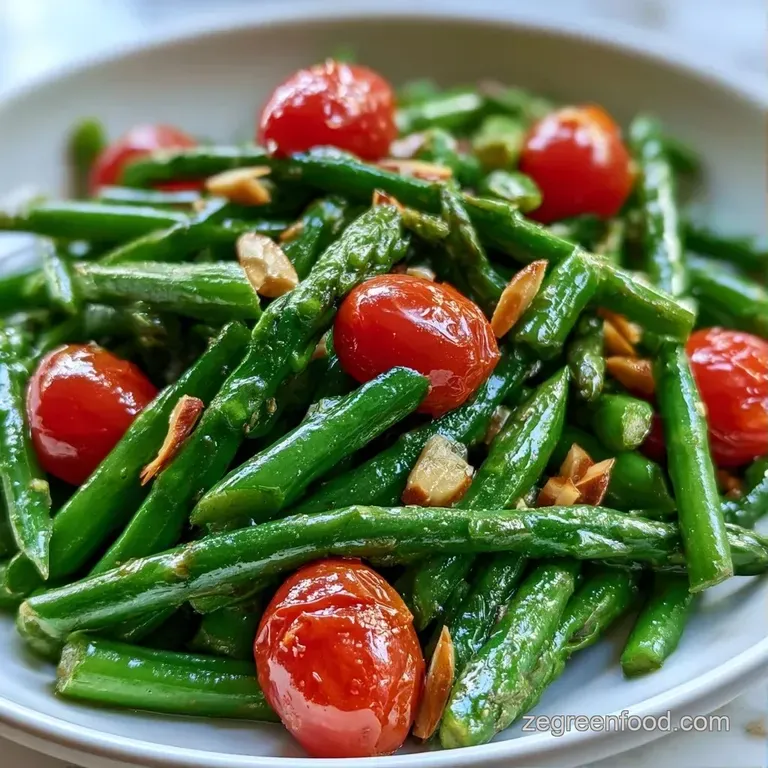 Vibrant green scapes artfully arranged on a white platter with a glossy glaze and microgreens for a gourmet look.