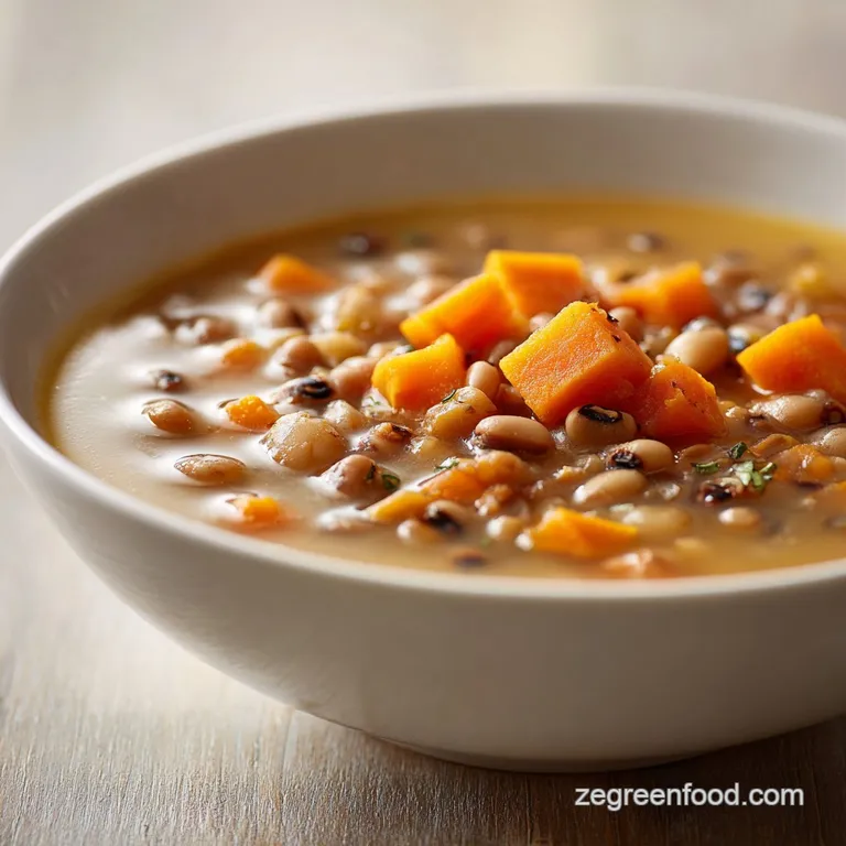 Thick, velvety beige soup in a white porcelain bowl topped with a dollop of cream and toasted sourdough bread.