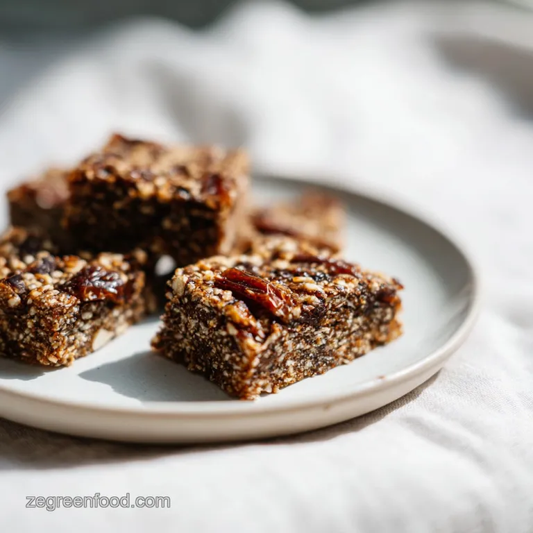 Artfully arranged date and oat bars with a dusting of powdered sugar on a rustic slate.