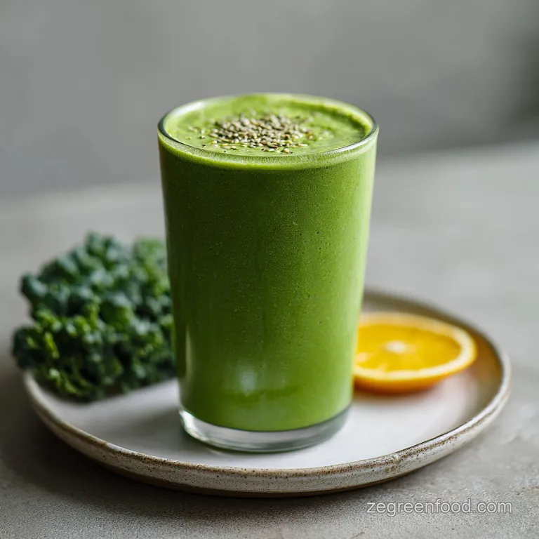 Frothy green smoothie in a tall glass, garnished with pineapple and mint, beside a pitcher on a bright white countertop.