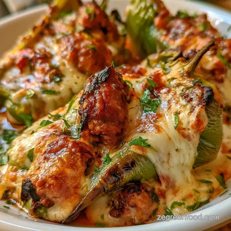 Mozzarella Stuffed Green Peppers with Italian Sausage
