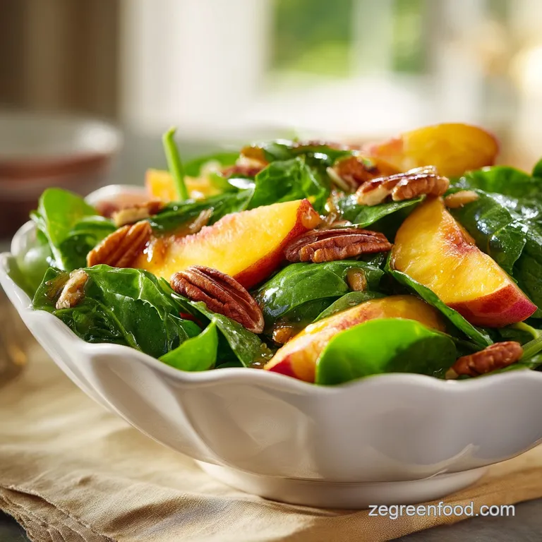 Summer Peach and Pecan Spinach Salad