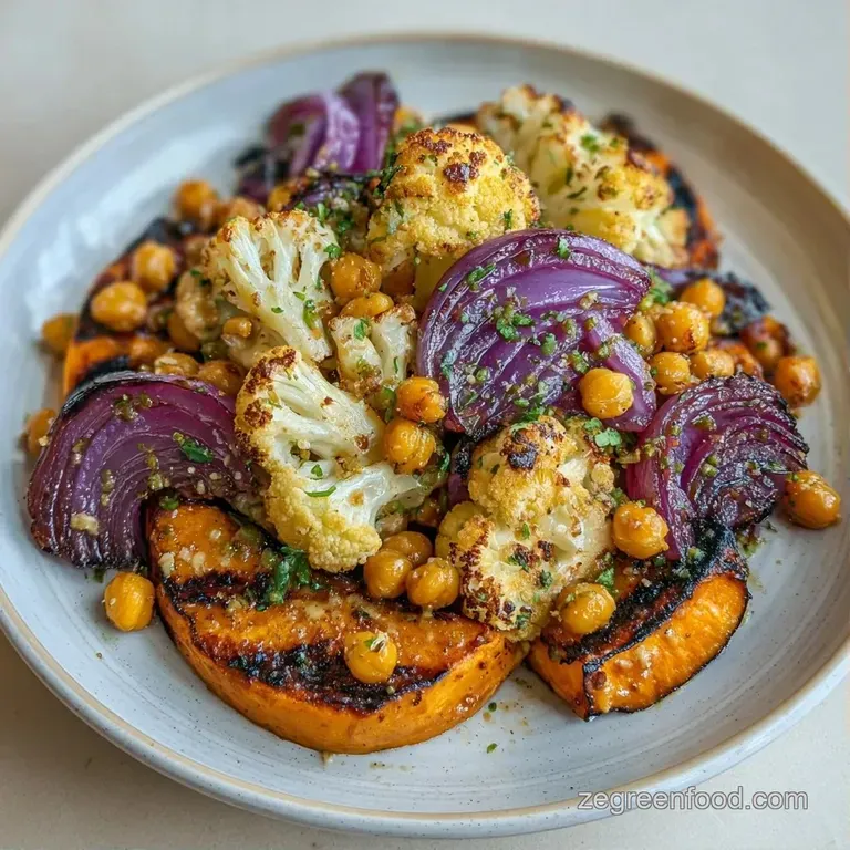 Vibrant medley of roasted root vegetables and grains drizzled with creamy tahini and sprinkled with toasted sesame.