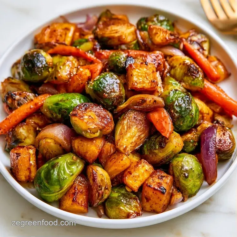 Vibrant medley of charred root vegetables elegantly arranged in a matte white bowl with a sprinkle of herbs